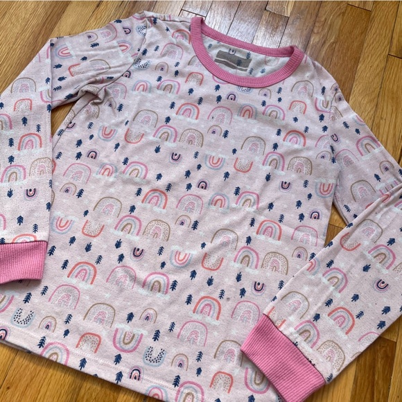 4/$25 Eddie Bauer Pajama Set Girls Medium 10/12 Pink Rainbow Long Sleeve Pants - Picture 5 of 15